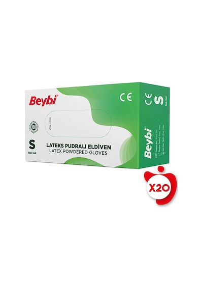 Beybi Pudralı Lateks Eldiven S Beden Beyaz 100'lü 20 Paket
