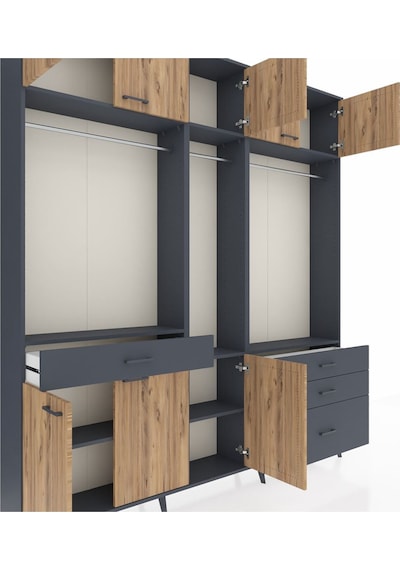 Arges Dolap 8 Raflı 4 Çekmeceli 3 Askılı 220x30x243 Antrasit-çam/antrasit Atlas Çam/antrasıt