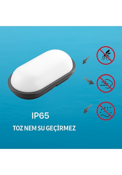 Aydos 15w Siyah Ip65 Oval Led Tavan Ve Duvar Lambası 1500 Lümen Beyaz Işık Su Ve Toz Geçirm