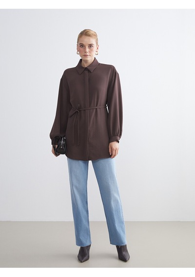 Lcw Modest Kahverengi Oversize Kadın Gömlek Tunik