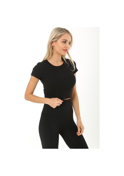 Rooted-kadın Basıc Tshirt, Fitilli Kaşkorse Kumaş SIYAH