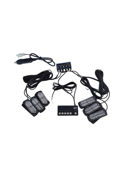 17 Fonksiyonlu Çakar Lamba 12-30v 24 Led 6 Adet Kırmızı Mavi Set / Lapa549