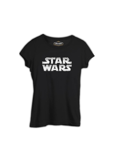 Star Wars - Logo Metalik Siyah Kadın Tshirt 001