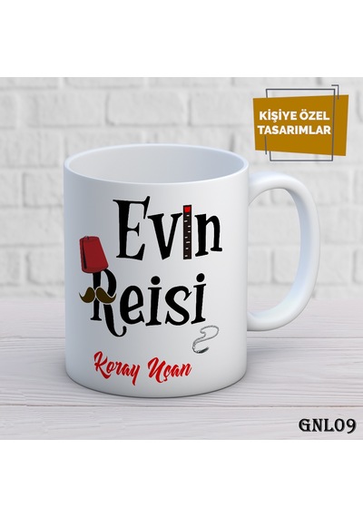 Kişiye Özel Kupa İsimli & Fotoğraflı Premium Hediye Bardak Evin Reisi Beyaz