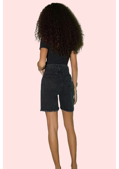 Ersefa Kadın Denim Şort Pamuk Yüksek Bel City Short Rahat Günlük Stil Ha siyah