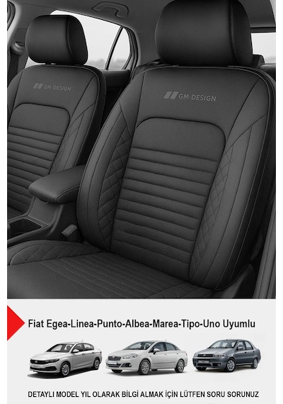 İstanbul Serisi Deri Oto Koltuk Kılıfı Fiat Egea-linea-punto-albea-marea-tipo-uno Uyumlu Siyah