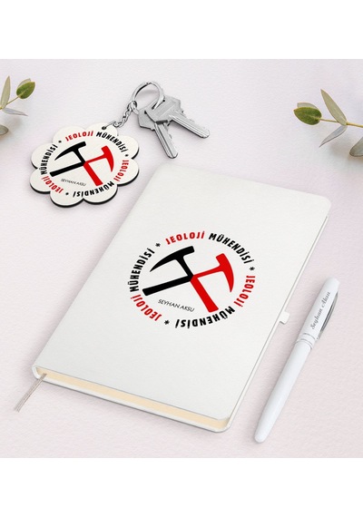 Kişiye Özel Jeoloji Mühendisi Beyaz Defter Kalem Ve Anahtarlık He N11.8518