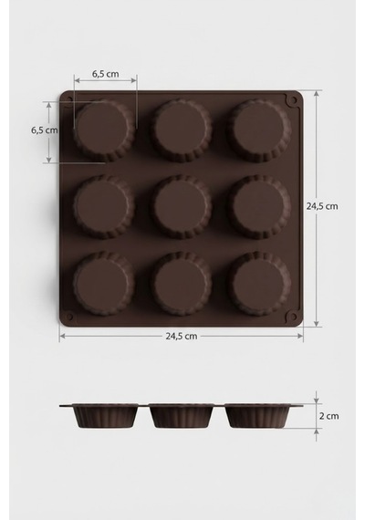 Silikon Tartolet Kek Kalıbı 9 Gözlü 24,5 X 24,5 Cm Mini Tart & Tatlı Kalıbı Silikon Gri Diğer