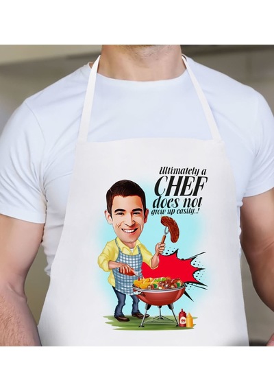 Bk Gift Personalized Chef Cartoon White Kitchen Apron - 1 Bej