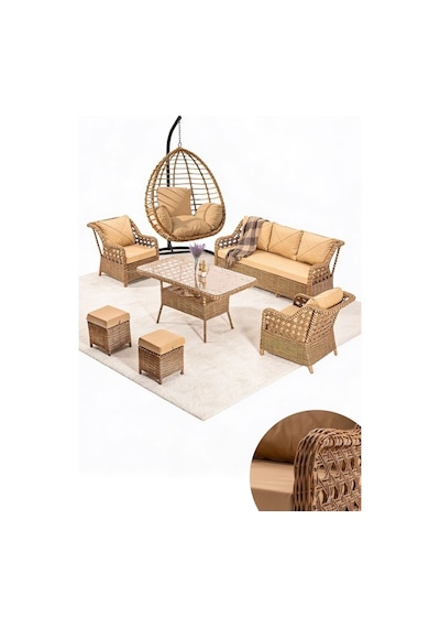 Dora Garden Home Ecem 7 Kişilik Rattan Bahçe Mobilyası Ve Tek Kişilik Salıncak Seti - Kahverengi Siyah Çizgili Dora Garden Home Ecem 7 Kişilik Rattan Bahçe Mobilyası Ve Tek Kişilik Salıncak Seti - Kahverengi Siyah Çizgili