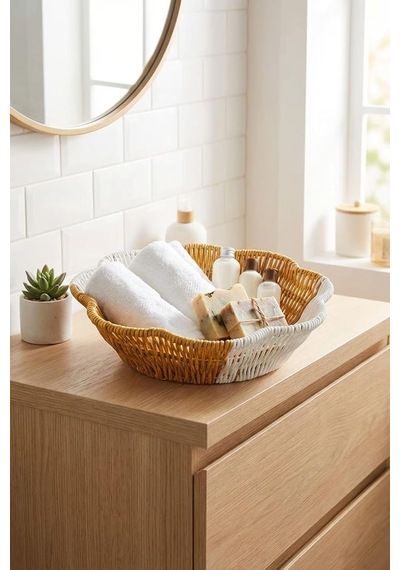 Çiçek Model Çift Renkli Plastik Rattan Ekmek Ve Meyve Sepeti, Çok Amaçlı Banyo Ve Mutfak Düzenleyici, Yıkanabili Diğer