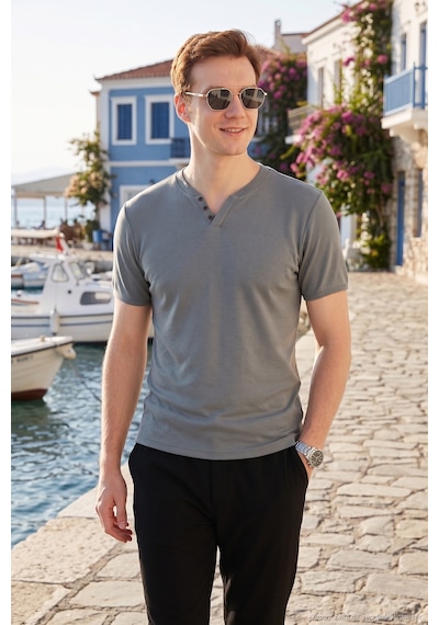 Buratti Pamuklu V Yaka Slim Fit Erkek T Shirt 5902122 Açık Haki