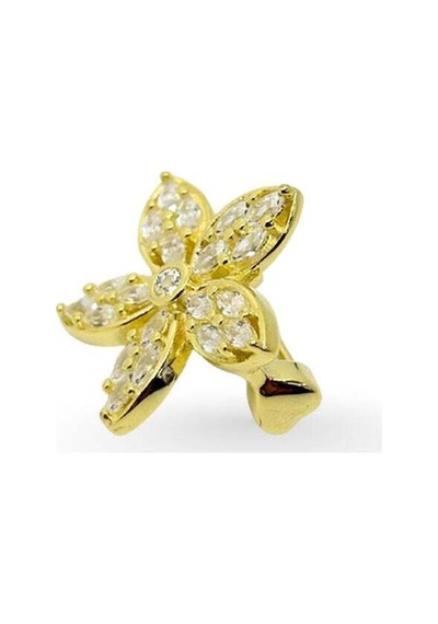 Oya Silver 24k Altın Kaplama Baget Taşlı Gümüş Çiçek Broş 1.7x1.7cm Oya-brs-cıcek-006
