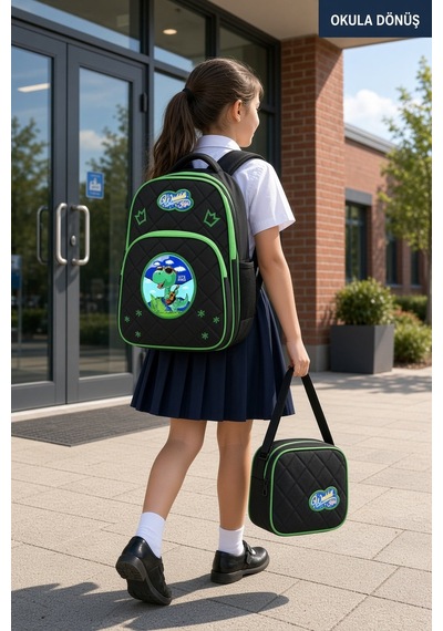 Yarasa Dinozor İlkokul Okul Çantası Beslenme Çantası Sırt Çantası 2'li Set 37 X 27 X 20 Cm Çok Renkli