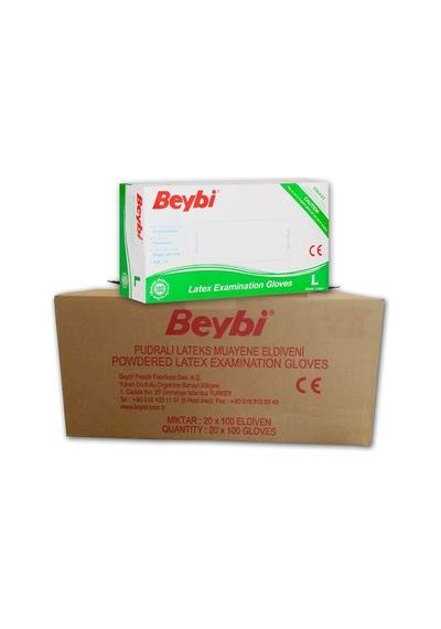Beybi Lateks Muayene Eldiveni Pudralı Large 100'lü 20 Paket
