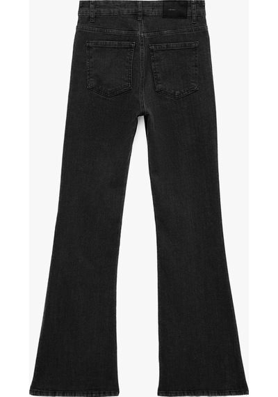 Koton Pamuklu Dar Kesim Düğmeli Cepli İspanyol Paça Denim Pantolon - Flare Jeans Siyah 7sal40024md
