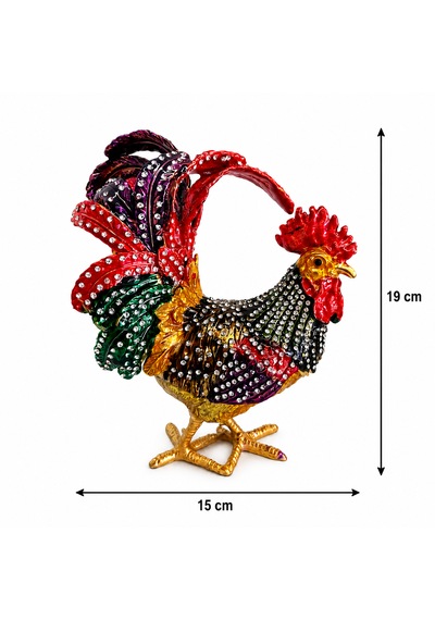Kristal Taşlı Horoz Biblo Battal Boy 19x15 Cm Dekoratif Masaüstü Süsü Şans, Bereket Ve Güç Sembolü Hediyelik Ev & Ofis Dekoru Siyah