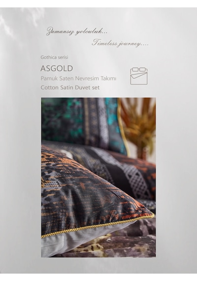 Clup Cotton Çift Kişilik Pamuk Saten Nevresim Takımı Asgold Gri