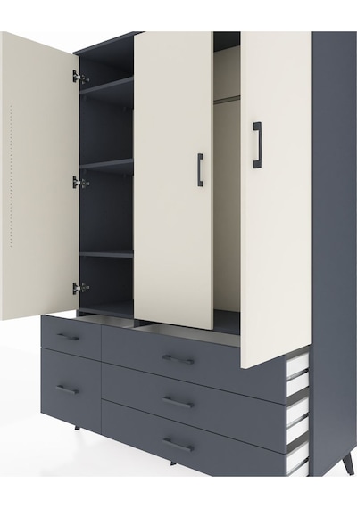 Hyperion Dolap 5 Raflı 5 Çekmeceli Tek Askılı 132x44x195 Antrasit-aytaşı/antrasit Aytası/antrasıt Hyperion Dolap 5 Raflı 5 Çekmeceli Tek Askılı 132x44x195 Antrasit-aytaşı/antrasit Aytası/antrasıt
