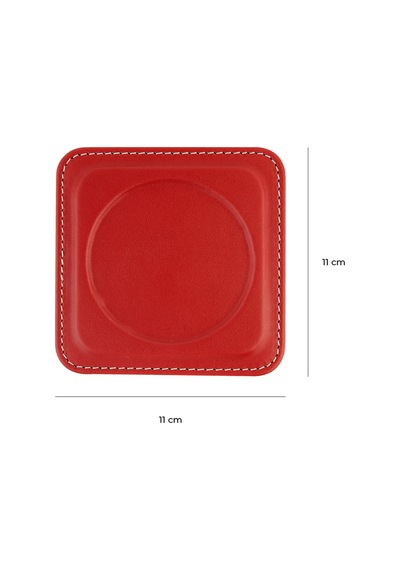 Bardak Altlığı,6 Lı Set,masaüstü Yuvarlak Cup Coaster,vegan Suni Deri,11x11 Cm.,kırmızı Kırmızı