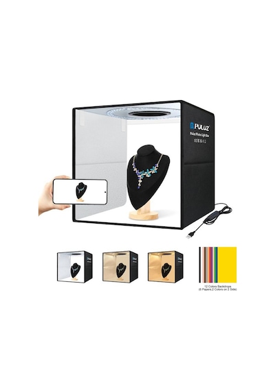 Puluz Pu5041b Ring Ledli 40x40cm 12 Fonlu Çantalı Fotograf Ürün Çekim Çadırı Kutusu Light Box
