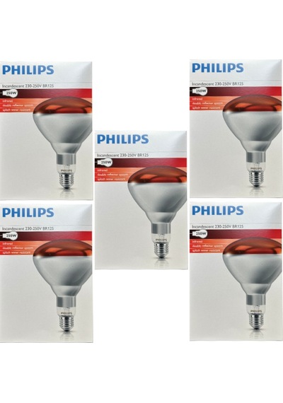 5 Adet Philips 250w Kızılötesi İnfrared Isıtıcılı Hayvan Isıtma Ve Fizik Lambası Kırmızı Işık E27 Kalın Duy