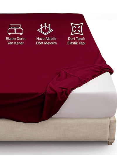 Ranforce Bordo Pamuklu Tek / Çift Kişilik Battal Tam Kenar Lastikli Çarşaf 14 Renk Fıtted Bordo