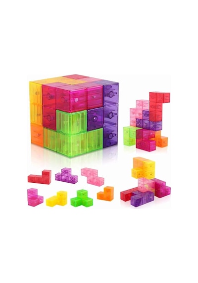 Manyetik Küp Blok 7 Parça Şeffaf Renkli Zeka Ve Stem Yapı Oyuncağı 54 Kartlı 6 X 6 X 6 Cm