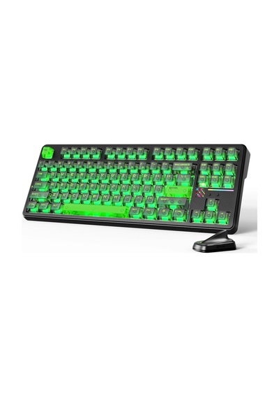 X87 Ultra Kablosuz Oyun Klavyesi, Nokta Matrisi Ekranlı, Bt/2,4 Ghz/kablolu,%75 Hot-swap, 10000mah, Rgb, Kablosuz Shark Fin, Pc/mac, Shadow Jade
