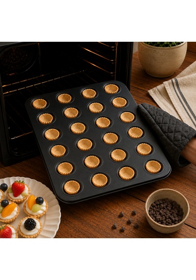 24'lü Tartolet Kalıbı Yapışmaz Mini Tart Kek Kurabiye Pişirme Tepsisi 24 Gözlü Fırın Kalıbı Sariva Home Teflon