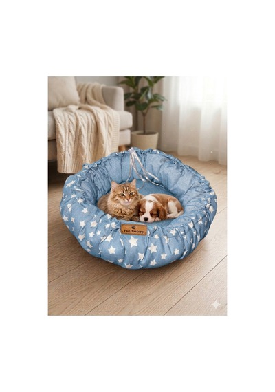 Yıldız Desenli Büzmeli Kedi Ve Köpek Yatağı 75 Cm Yumuşak Ve Konforlu