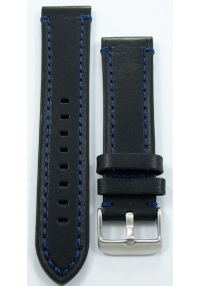 Bizon Siyah Deri Saat Kordonu 22Mm Lacivert Spor Dikişli Kayışı D (480009369)