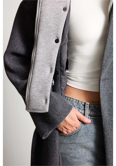 Defacto Overshirt Fit Kapüşonlu Kruvaze Düğmeli Kaşe Kaban I2831ax26wnar229 Antrasit-ar229