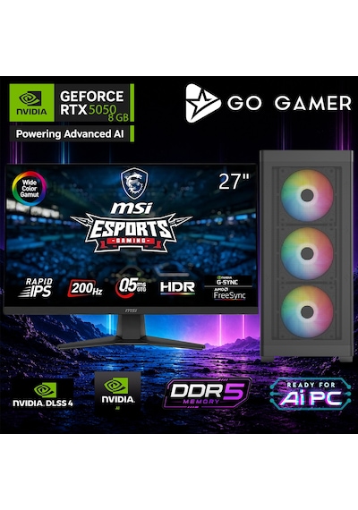Go Gamer AE195D R5-7600 32 GB 1 TB SSD RTX5050 8 GB 27" Free Dos Oem Paket Masaüstü Oyuncu Bilgisayarı