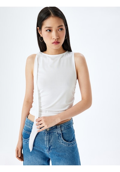 Koton Bağlama Detaylı Kolsuz Slim Fit Bisiklet Yaka Üst Ekru 5sal30023ık Ekru