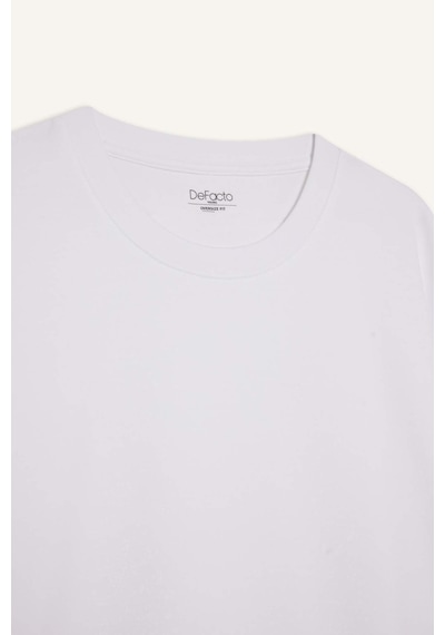 Defacto Oversize Geniş Kalıp Bisiklet Yaka Kısa Kollu Basic Düz Ağır Kumaş Tişört X3926az26spwt34 Beyaz-wt34