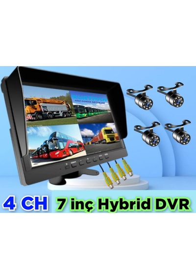 7 İnç Dvr Ekran Ve 4 Ad Beyaz Ledli Kelebek Kamera Set 12 Volt