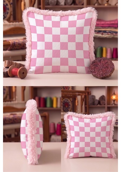 Damalı Retro Şık Saçaklı Yastık Kılıfı - Geometrik Pop Art Pembe Beyaz Pembe Püsküllü Kırlent Kılıfı Puslu Kanyon Aura Damalı Retro Şık Saçaklı Yastık Kılıfı - Geometrik Pop Art Pembe Beyaz Pembe Püsküllü Kırlent Kılıfı Puslu Kanyon Aura