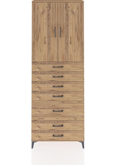 Arges Dolap 3 Raflı 5 Çekmeceli 2 Kapaklı 88x30x243 Çam-çam Atlas Çam