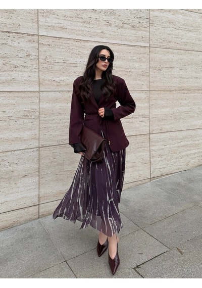 Laluvia Bordo Bağcıklı Ceket - 9702 Bordo
