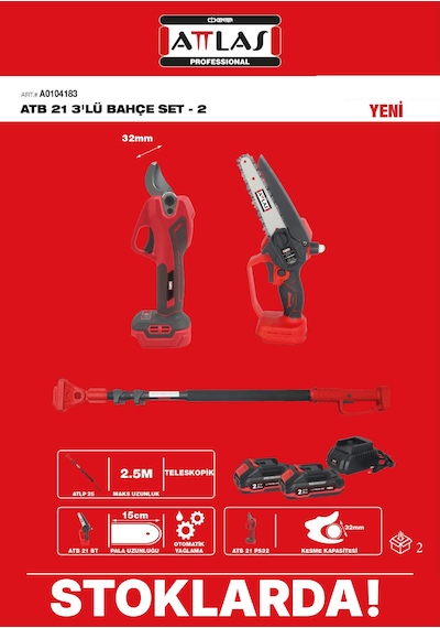 Attlas Atb 21 3'lü Bahçe Set-2 Teleskobik Sap+32 Mm Budama Makası+budama Testeresi A0104183