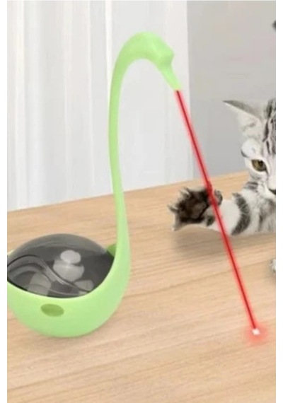 Kuğu Şeklinde Lazerli Ve Mama Hazneli Hacıyatmaz Kedi Oyuncağı Yeşil