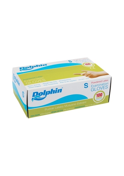 Dolphin Lateks Pudralı Muayene Eldiveni Beyaz 100'lü S