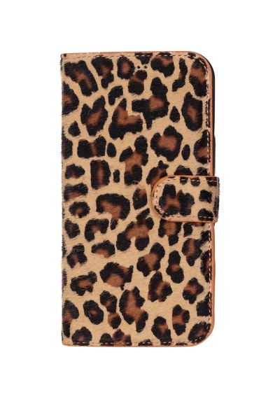 Bloomcase Apple Uyumlu iPhone 16 Pro Max Leopard Hakiki Deri Cüzdanlı Telefon Kılıfı Leopar - Pembe