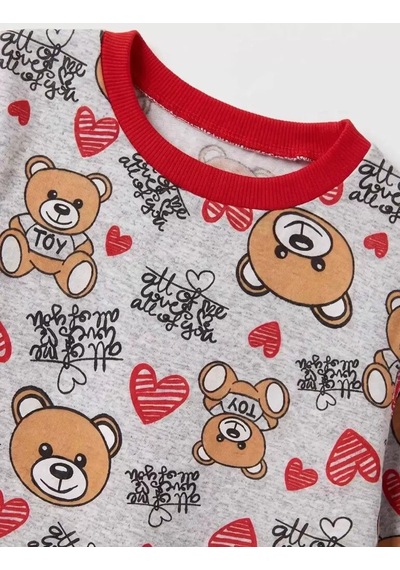 Veraura Lifestyle 4/10 Yaş Ayıcık Baskılı Pamuk Penye Çocuk Pijama Takımı Kırmızı