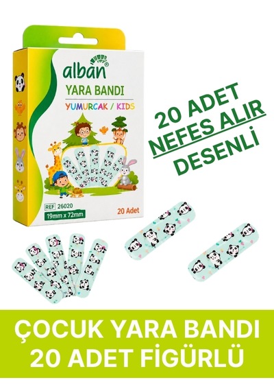 Yumurcak Çocuk Yara Bandı 20 Adet 19x72 Mm Renkli Desenli