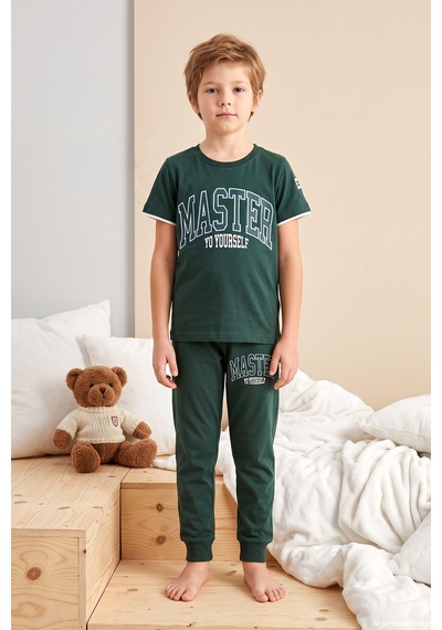 Remsa Genç Erkek Çocuk Kısa Kol Şortlu Pijama Takımı 3617 Zümrüt01