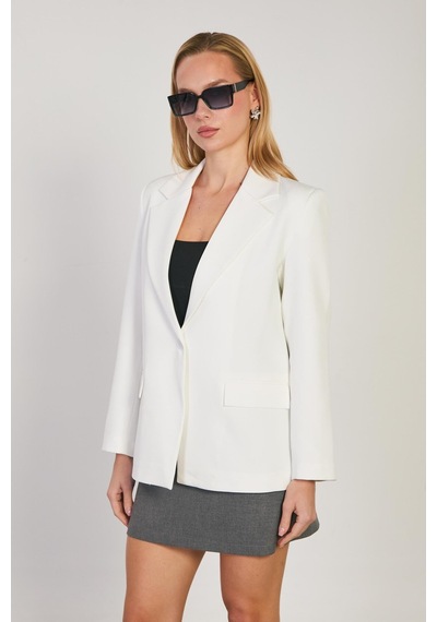 Barrels And Oıl Kadın Tek Düğmeli Blazer Ceket - Beyaz Beyaz
