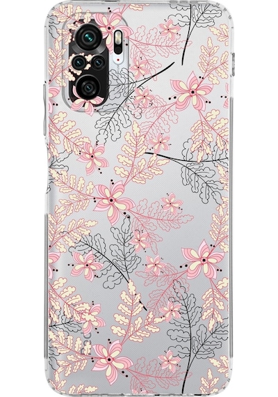 Xiaomi Redmi Note 10s Kamera Korumalı Kapak Floral Kırmızı Tasarımlı Şeffaf Kılıf