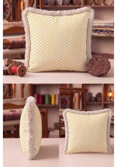 Çiçek Tasarımlı Çizgili Saçaklı Yastık Kılıfı - Narin Floral Sarı Krem Vizon Püsküllü Kırlent Kılıfı Yalın Ufuk Opal Çiçek Tasarımlı Çizgili Saçaklı Yastık Kılıfı - Narin Floral Sarı Krem Vizon Püsküllü Kırlent Kılıfı Yalın Ufuk Opal